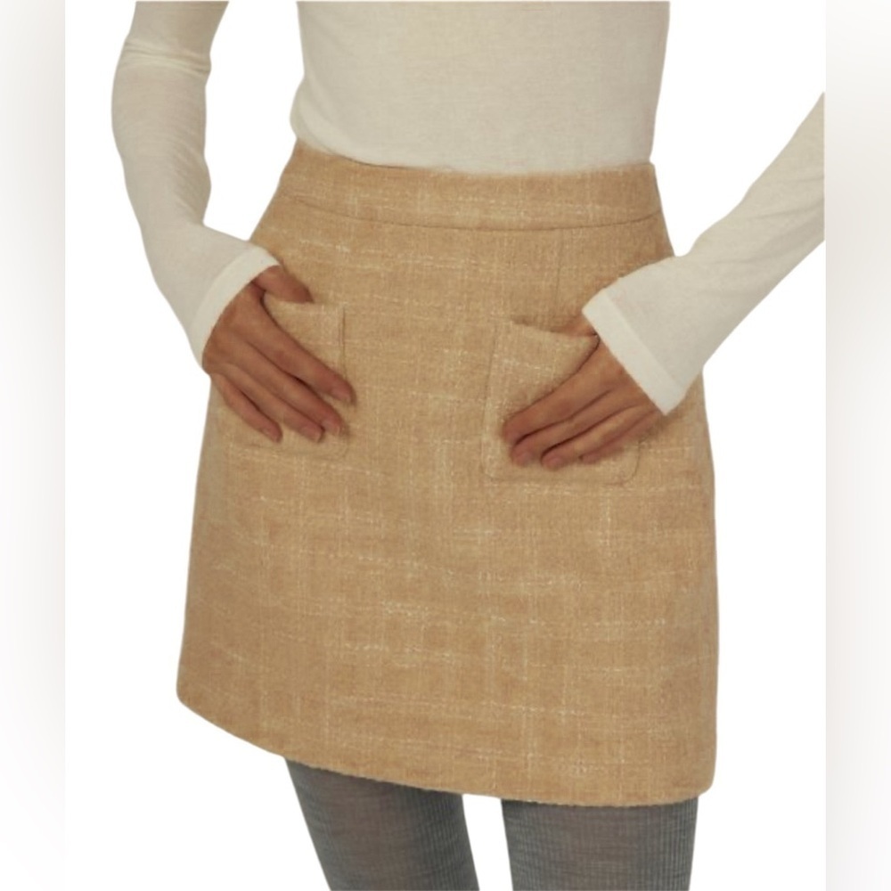 Maison d'Amélie Paris Camel Tweed Wool Blend Zip Up Women’s Miniskirt Size 10
